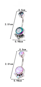 Detailed size chart of titanium navel ring with opal and cubic zirconia stones