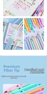 Detail of dual-tip fiber nibs showing pastel ink colors on planner pages