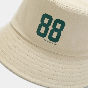 Beige cotton bucket hat with green 88 embroidery and street style streetwear design