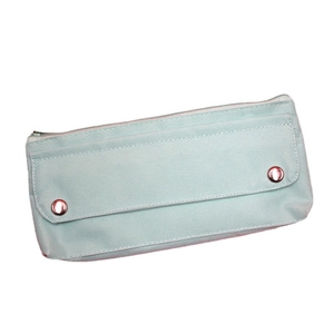 Minimalist mint green oxford cloth pencil case with metal buckles and zipper closure