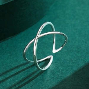 Minimalist S925 sterling silver geometric X-shaped cross ring with adjustable open band