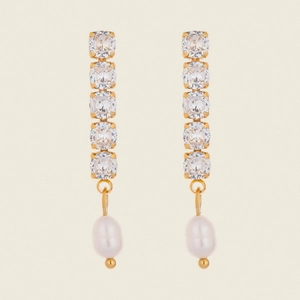 Boucles d'Oreilles Linéaires Élégantes en Acier Inoxydable Plaqué Or 18K Avec Pendentif Süßwasserperle d'Eau Douce Goutte Femme