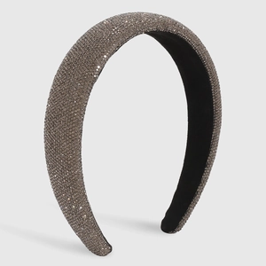 Luxe wide sponge headband with dark grey rhinestones and non-slip velvet lining