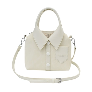 Creative off-white shirt-style tote bag with collar and button details for women
