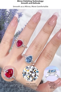 Detailed view of pear cut cubic zirconia stone with polished silver metal finish