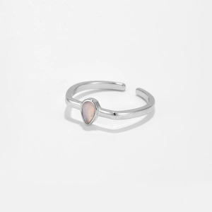 Minimalist S925 sterling silver adjustable ring with water drop opal stone