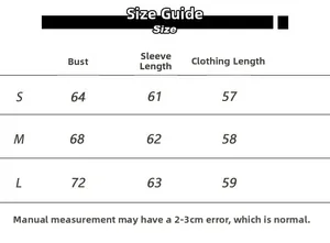 Detailed size guide table for long sleeve wool t-shirt showing bust and length measures