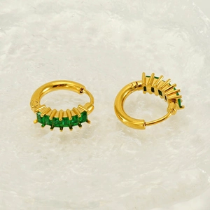 Boucles d'oreilles créoles vintage en plaqué or 18K avec zircons émeraudes