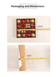 Detail view of 24x6cm red and gold Christmas ball set in a divided display box