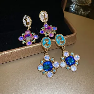 Boucles D'oreilles Pendantes Camée Style Palais Pour Femmes Avec Tige En Argent Cuivre Incrusté Zircon Élégant Baroque
