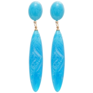 Modern lake blue acrylic water drop earrings with silver needle and gold metal accents