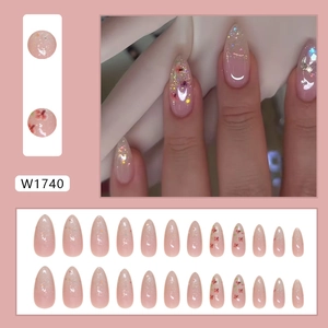 Rosa Ombre Mandel Kunstnägel mit Glitzer und Blumenmuster, 24er-Set für Maniküre