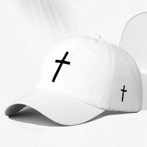 Classic white cotton baseball cap featuring minimalist black cross embroidery designs