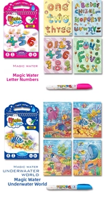 Reusable magic water drawing book set with underwater world and alphabet themes for kids