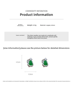 Detail of gourd-shaped green zircon earrings with dimensions 1.5cm x 0.9cm and 4.5g weight