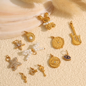 18K gold plated stainless steel DIY pendants set with pearls and crystals charms