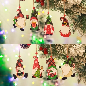 Christmas Gnome Ornaments Wooden Painted Dwarf Figures Hanging Decorations For Holiday Tree Indoor Home Decor Rustic Nordic Style