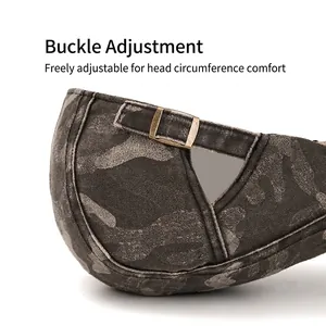Vintage camouflage flat cap with adjustable metal buckle and washed suede texture