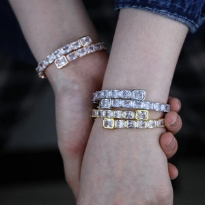 Hip-Hop-Tennisarmbänder mit rechteckigem Zirkon in Gold, Silber und Roségold-Finish