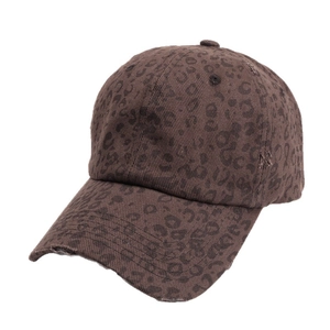 Vintage distressed leopard print baseball cap with worn edges and cotton twill fabric