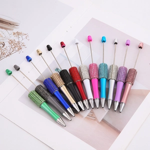 Metal Beaded Ballpoint Pen Rhinestone Rotating Creative DIY Student Gift Stationery Office Sparkling Decorative Writing Tool