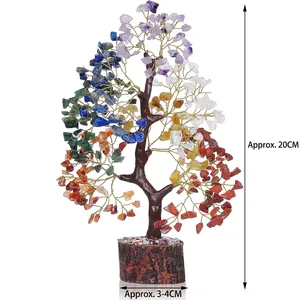 Natural crystal money tree with wood base home decor, approx. 20cm height