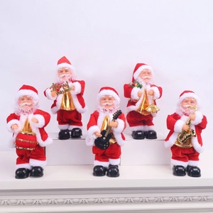 Electric Musical Santa Claus Doll Playing Guitar Saxophone Drums Christmas Ornament With Music For Holiday Party Home Decor Plush Plastic Festive Toy