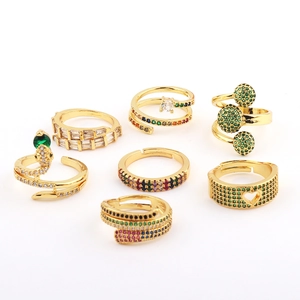 Fashion Snake Heart Shape Adjustable Open Rings Copper Gold Plated With Colorful Zircon For Women Elegant Jewelry
