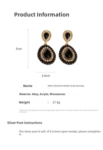 Detailed view of vintage water drop earrings with dimensions of 5cm height and 2.4cm width