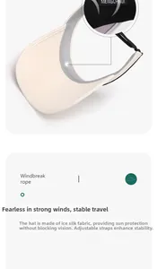 Detail of cream sun hat showing adjustable windproof strap and cooling ice silk fabric