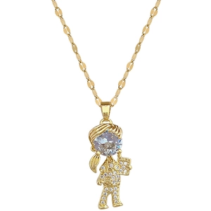Elegant gold girl pendant necklace with crystal embellishments and flat chain link