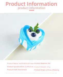 Detail view of heart-shaped faux blueberry cake model with realistic PU texture