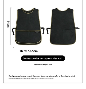 Size chart showing front and back views of a water-resistant apron with detailed dimensions