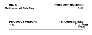 Detailed spec sheet showing the size and weight of multi-layered gold-plated ring A430