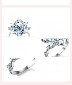 Detailed views of 5ct moissanite sunflower ring in polished 925 sterling silver