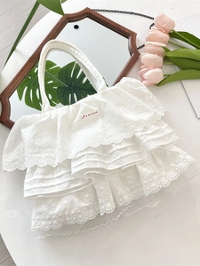 Borsa A Spalla In Pizzo Bianco Con Volant Sovrapposti Poliestere Ricamo Grande Borsa Dolce Per Donne