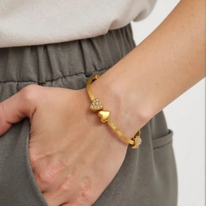 Bracelet Cœur En Zircon À La Mode Acier Inoxydable Plaqué Or Chaîne Serpent Zircone Bijoux Charme Cœur Cadeau Femme