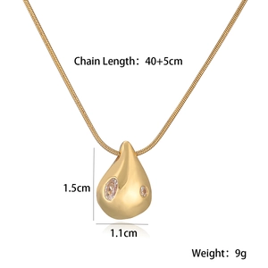 Detailed view of teardrop pendant necklace with cubic zirconia and dimension specs