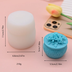Round silicone mold for DIY jewelry boxes with rose relief lid and precise dimensions