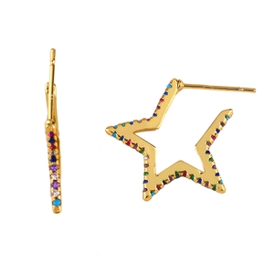 Fashion star hoop earrings with colorful crystals and gold plating in minimalist style