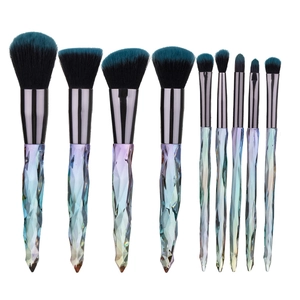 9-delige make-up borstelset met kristallen diamanten handvaten en blauwe kleurverloop