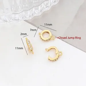 Macro detail of 11mm gold plated copper zircon clasp with S925 stamp for DIY jewelry