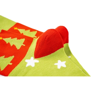Close-up of Christmas socks showing high-density knit fabric and reinforced heel seams