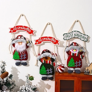 Christmas Hanging Ornaments Santa Snowman Reindeer Doll Fabric Feliz Navidad Banner Tree Decoration Home Party Holiday