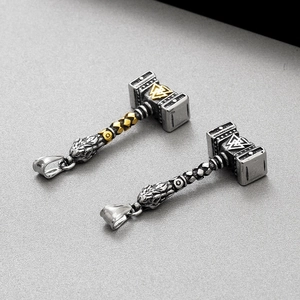 Vintage Thor's Mjolnir hammer pendant in silver and gold finishes with Nordic runes