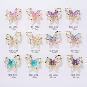 12-piece aurora butterfly nail charms set with gold frame pearls and crystals 17x15mm