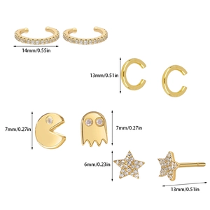 Specifiche dettagliate delle dimensioni per set di ear cuff e orecchini a lobo