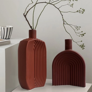Modern Minimalist Ceramic Vase Nordic Ribbed Texture Flower Pot Home Living Room Decor Desktop Ornament Matte Porcelain