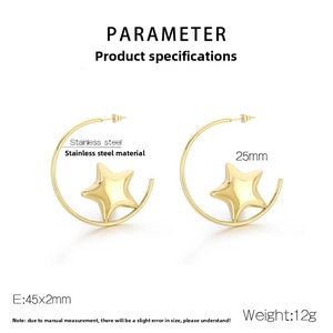 Technical specifications for gold stainless steel C-hoop earrings with star pendant