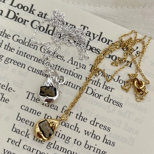 Minimalist 925 sterling silver necklaces with irregular zebra stone pendants in gold and silver